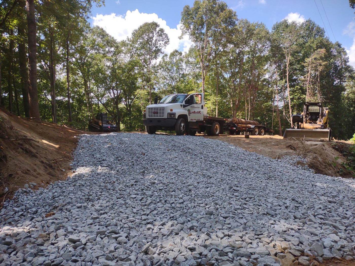 Embark truck on a finished gravel driveway